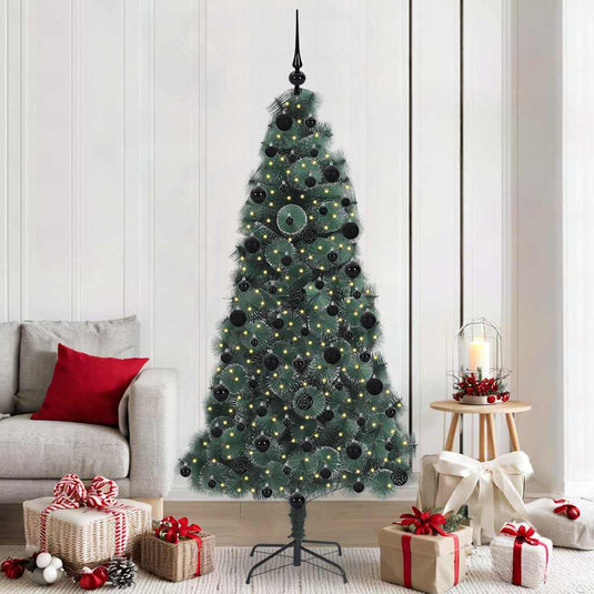 Vidaxl kunst kerstboom met verlichting en ballenset groen 210 cm pet