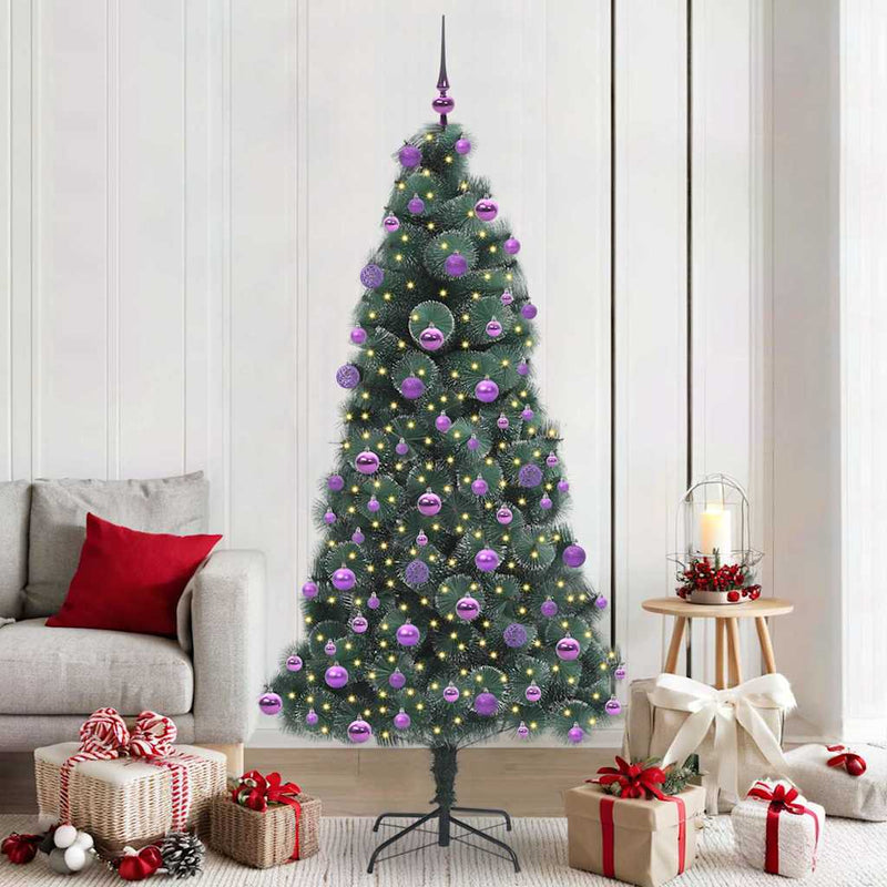 ギャラリービューアに画像をロードする, Vidaxl kunstkerstboom met verlichting en ballenset groen 210 cm pet
