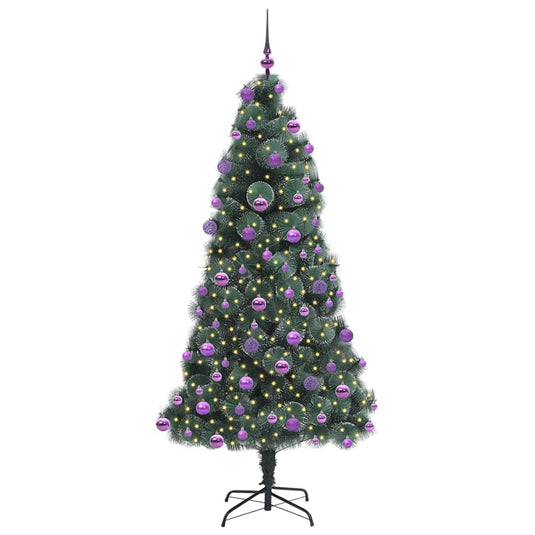 Vidaxl kunstkerstboom met verlichting en ballenset groen 210 cm pet