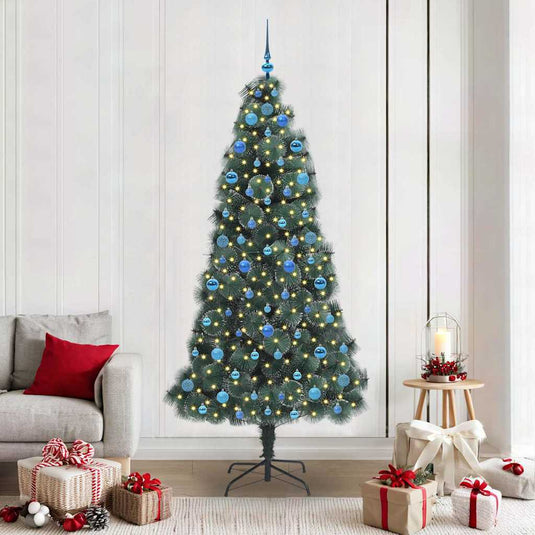 Vidaxl kunstmatige voorverlichte kerstboom met ballenset groen 210 cm