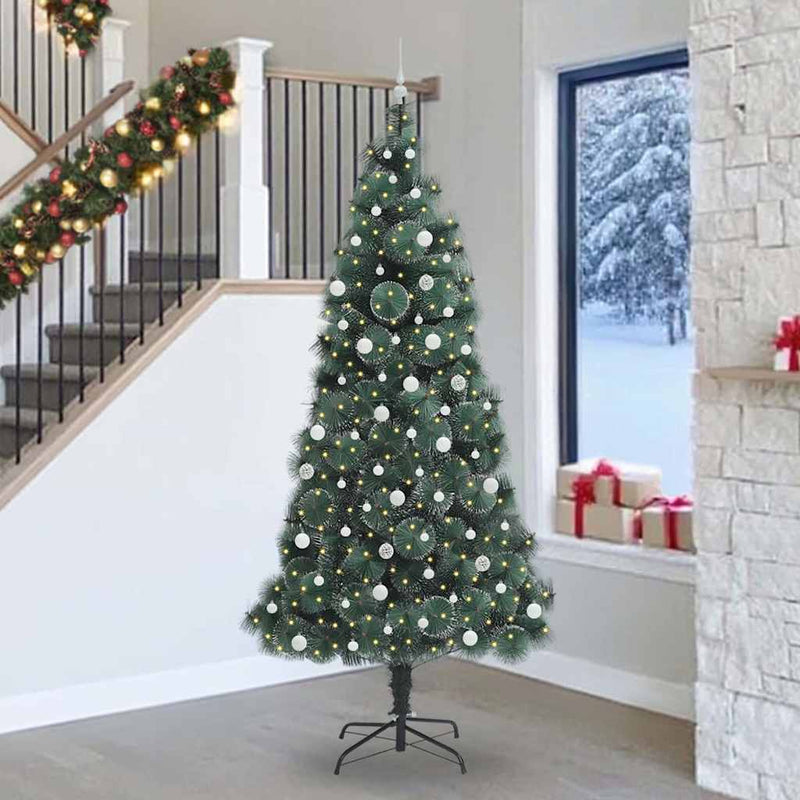 ギャラリービューアに画像をロードする, Vidaxl kunstkerstboom met voorverlichting en ballenset groen 240 cm
