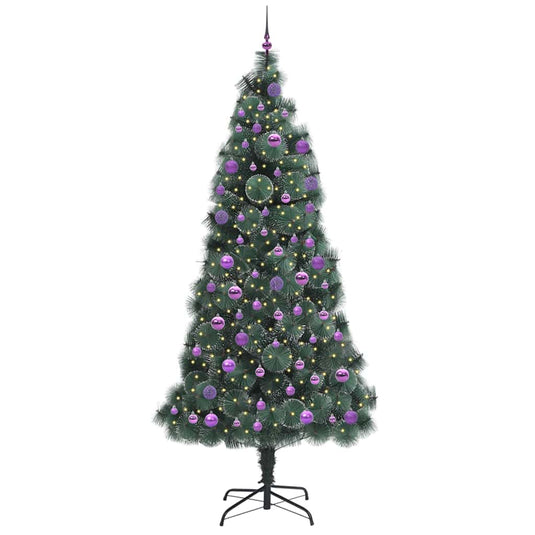 Vidaxl kunstkerstboom met ballen set, verlicht groen 240 cm pet