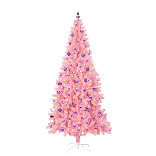Vidaxl kerstboom met 300 led met standaard roze 210 cm pvc