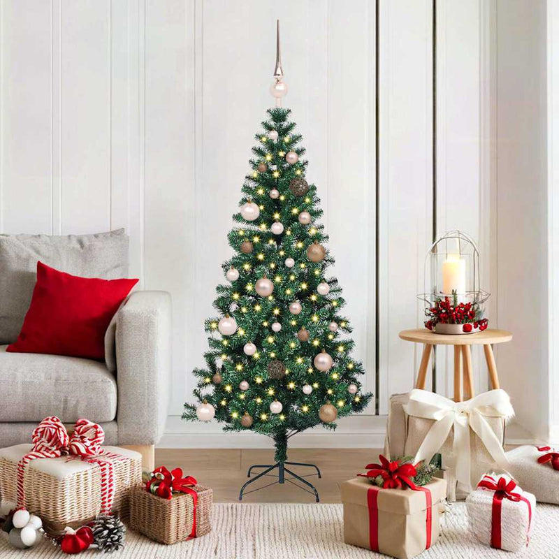 ギャラリービューアに画像をロードする, Vidaxl kunstmatig voorverlicht kerstboom groen 150 cm pvc en metaal
