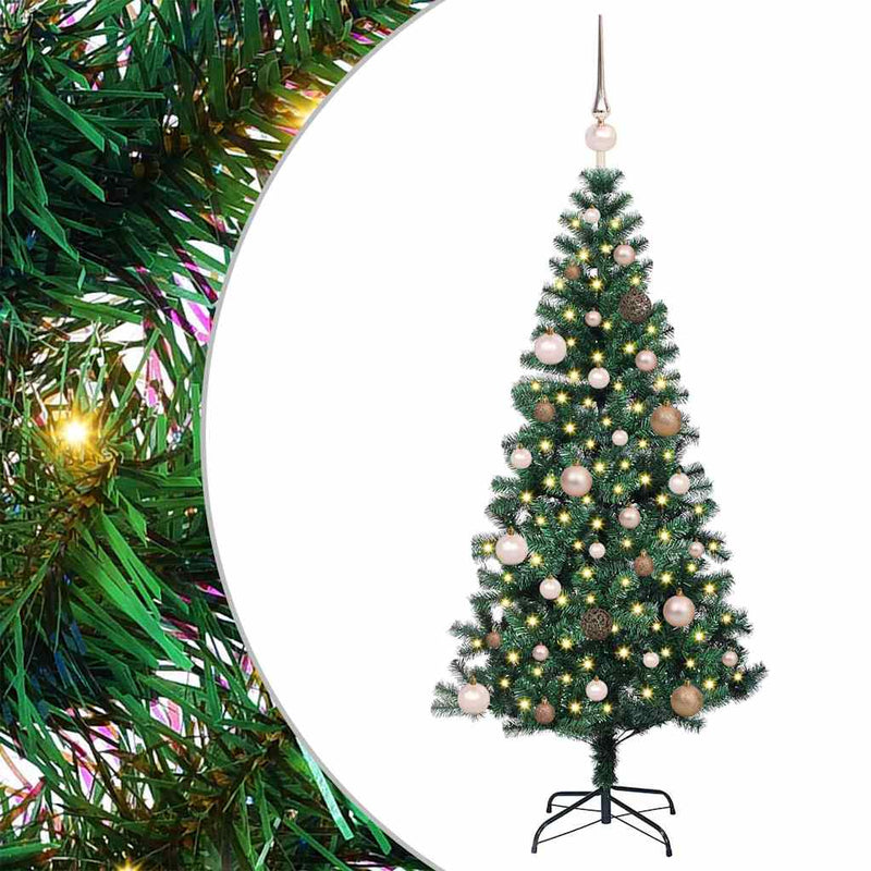 ギャラリービューアに画像をロードする, Vidaxl kunstmatig voorverlicht kerstboom groen 150 cm pvc en metaal
