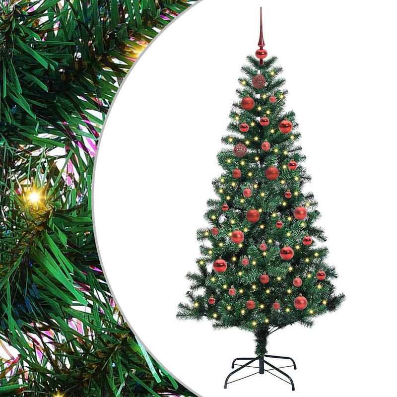 Chargez l'image dans la visionneuse de la galerie, Vidaxl kunstmatig voorverlicht kerstboom groen 150 cm pvc en metaal
