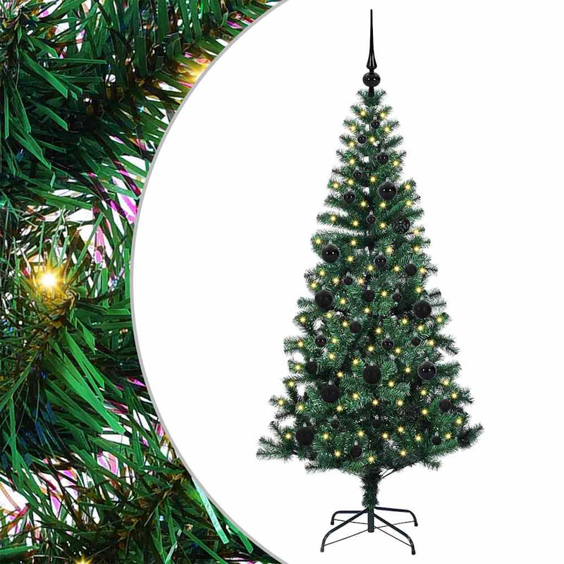 ギャラリービューアに画像をロードする, Vidaxl kunstmatig voorverlicht kerstboom groen 150 cm pvc en metaal
