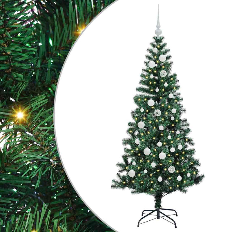 ギャラリービューアに画像をロードする, Vidaxl kunstmatig voorverlicht kerstboom groen 150 cm pvc en metaal
