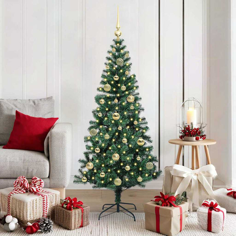 Chargez l'image dans la visionneuse de la galerie, Vidaxl kunstmatig voorverlicht kerstboom groen 150 cm pvc en metaal
