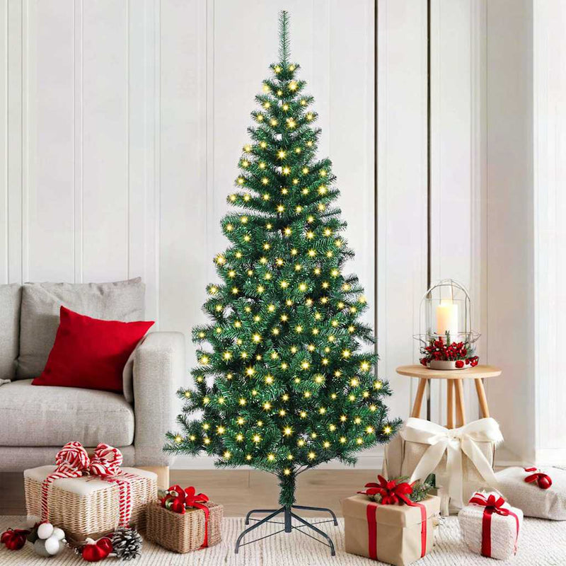 Chargez l'image dans la visionneuse de la galerie, Vidaxl kunstmatig voorverlicht kerstboom groen 180 cm pvc en metaal
