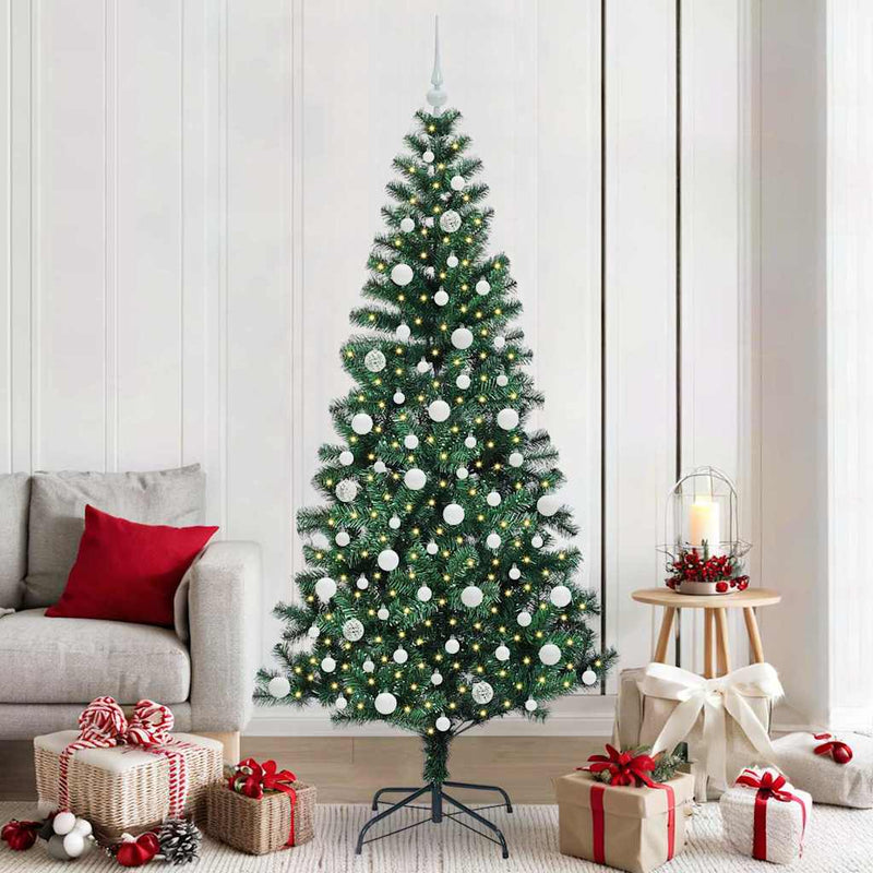 Chargez l'image dans la visionneuse de la galerie, Vidaxl kunstmatig voorverlicht kerstboom groen 210 cm pvc en metaal
