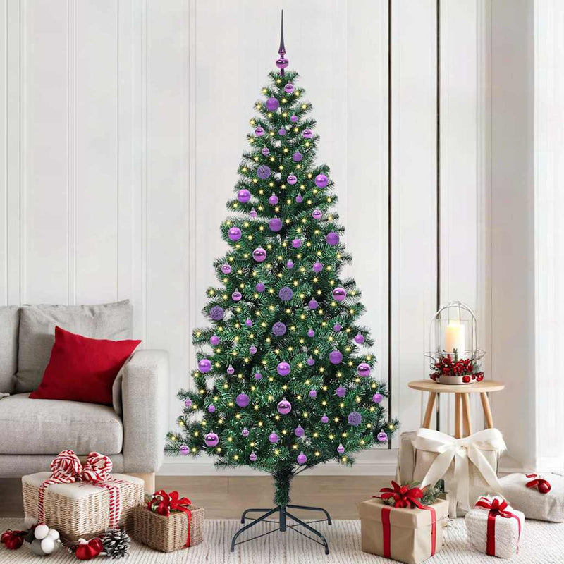 Chargez l'image dans la visionneuse de la galerie, Vidaxl kunstmatig voorverlicht kerstboom groen 210 cm pvc en metaal
