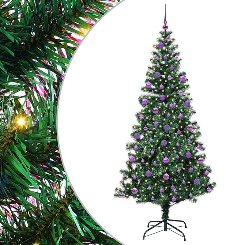 Chargez l'image dans la visionneuse de la galerie, Vidaxl kunstmatig voorverlicht kerstboom groen 210 cm pvc en metaal
