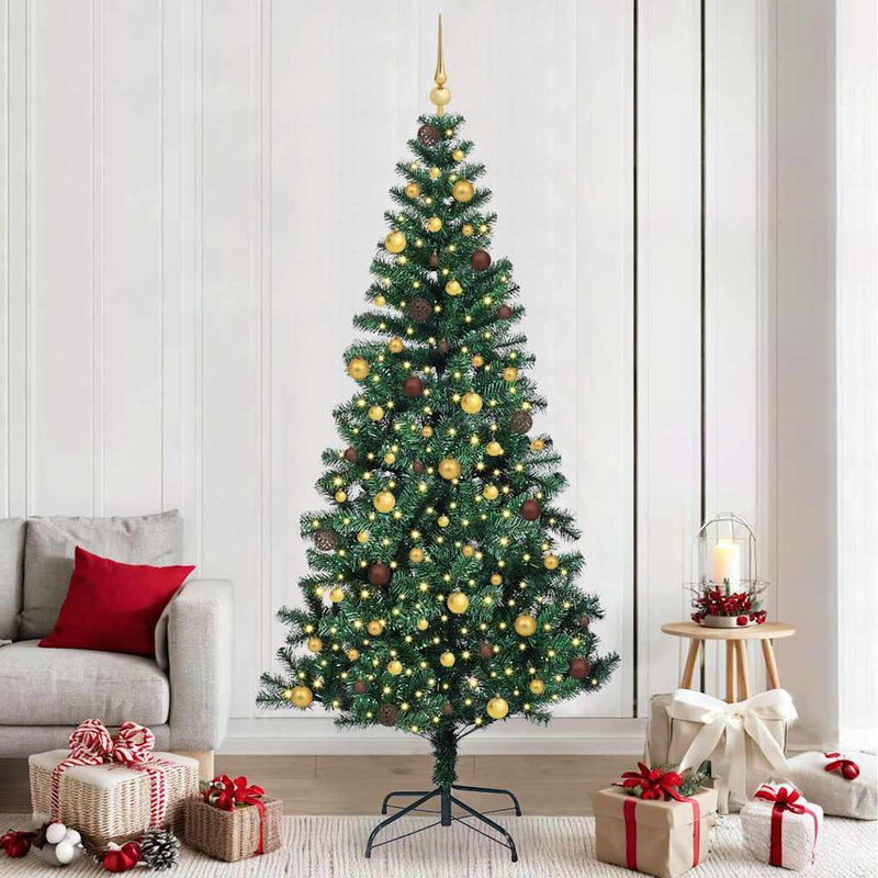 ギャラリービューアに画像をロードする, Vidaxl kunstmatig voorverlicht kerstboom groen 240 cm pvc en metaal
