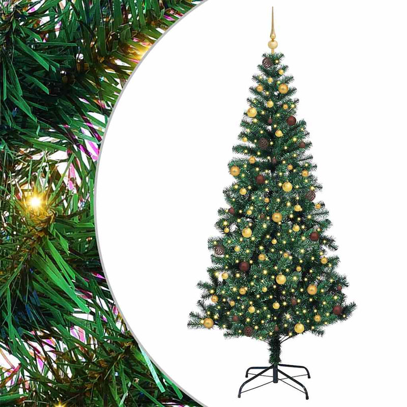 ギャラリービューアに画像をロードする, Vidaxl kunstmatig voorverlicht kerstboom groen 240 cm pvc en metaal

