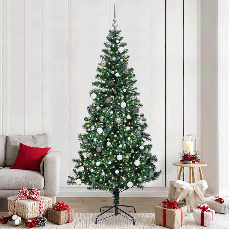 ギャラリービューアに画像をロードする, Vidaxl kunstmatig voorverlicht kerstboom groen 240 cm pvc en metaal
