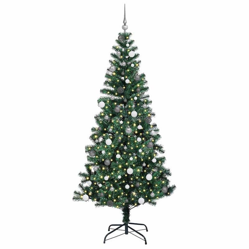 ギャラリービューアに画像をロードする, Vidaxl kunstmatig voorverlicht kerstboom groen 240 cm pvc en metaal
