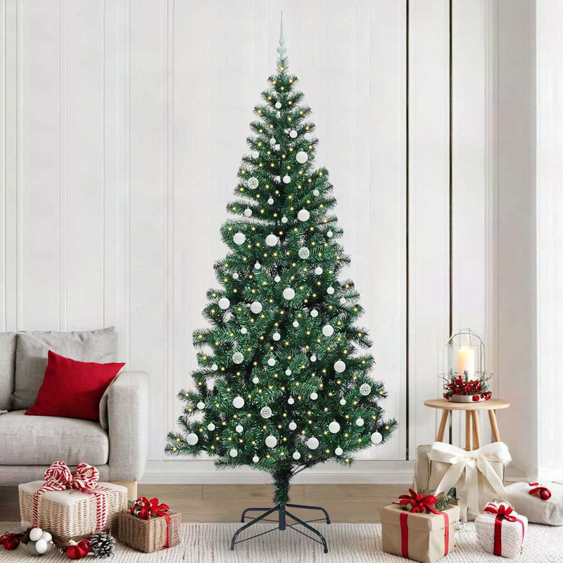 Chargez l'image dans la visionneuse de la galerie, Vidaxl kunstmatig voorverlicht kerstboom groen 240 cm pvc en metaal
