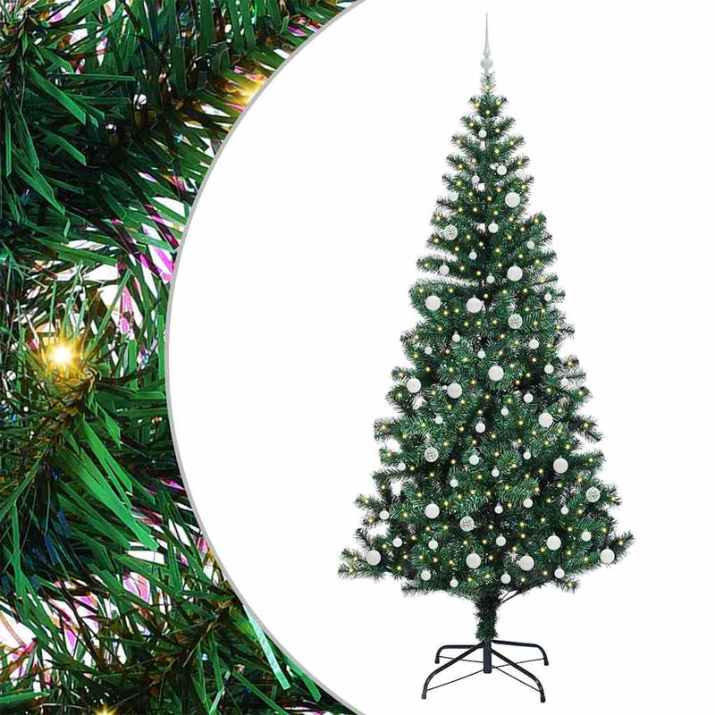 Chargez l'image dans la visionneuse de la galerie, Vidaxl kunstmatig voorverlicht kerstboom groen 240 cm pvc en metaal
