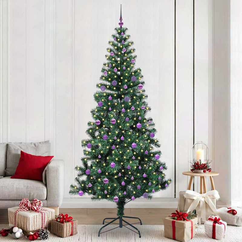 Chargez l'image dans la visionneuse de la galerie, Vidaxl kunstmatig voorverlicht kerstboom groen 240 cm pvc en metaal
