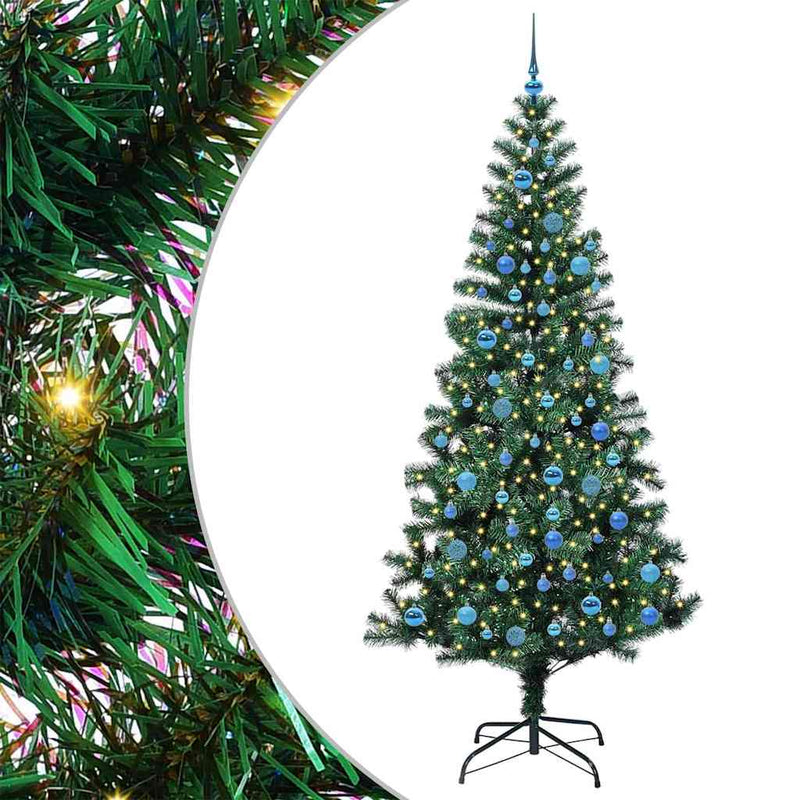 Chargez l'image dans la visionneuse de la galerie, Vidaxl kunstmatig voorverlicht kerstboom groen 240 cm pvc en metaal
