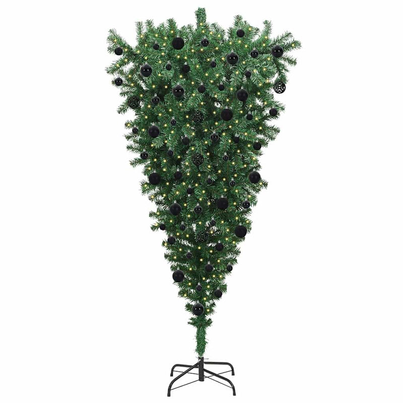 Afbeelding laden in galerijviewer, Vidaxl ondersteboven kunstkerstboom met ballenset groen 210 cm pvc
