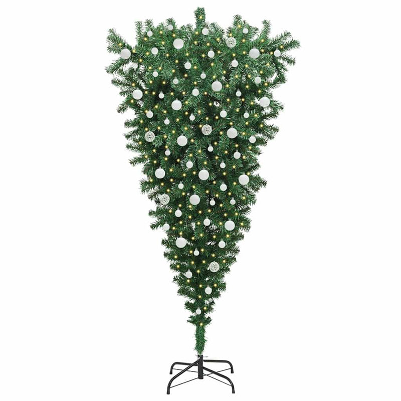 Afbeelding laden in galerijviewer, Vidaxl ondersteboven kunstkerstboom met verlichting en ballen set pvc
