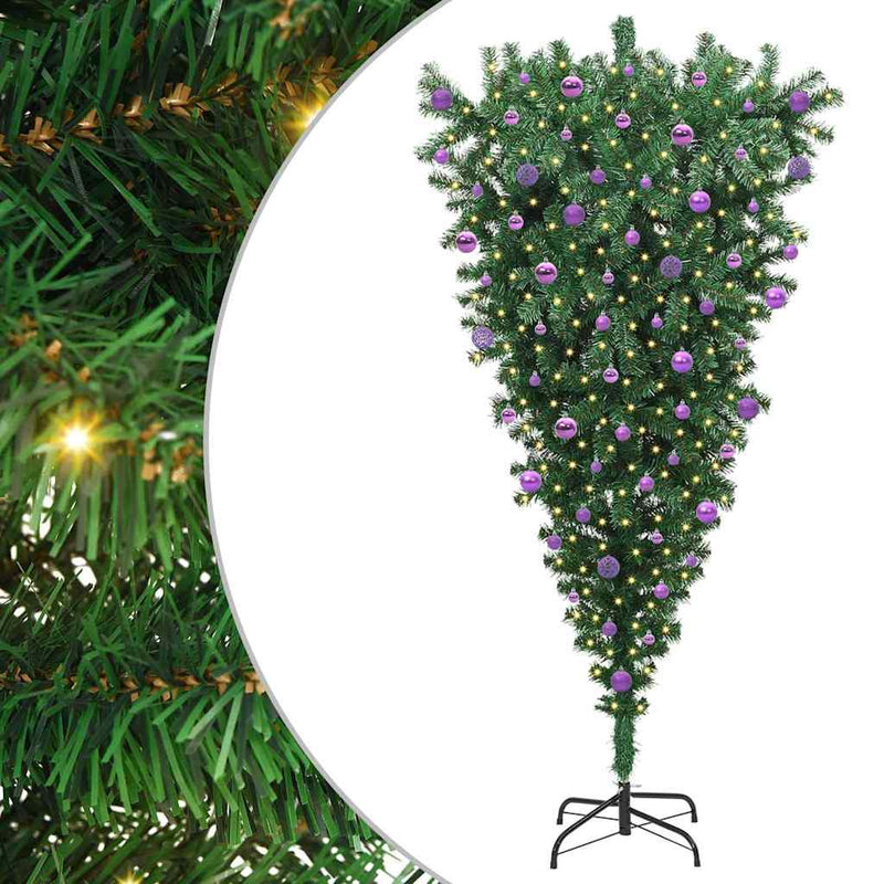 Chargez l'image dans la visionneuse de la galerie, Vidaxl ondersteboven kunst kerstboom met ballenset groen 210 cm pvc
