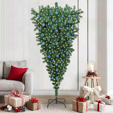 Vidaxl ondersteboven kunst kerstboom met ballenset groen 210 cm pvc