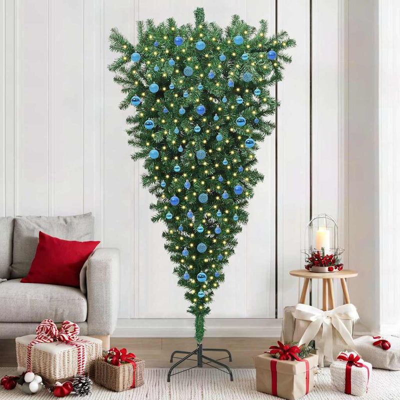 ギャラリービューアに画像をロードする, Vidaxl ondersteboven kunst kerstboom met ballenset groen 210 cm pvc
