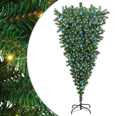 Vidaxl ondersteboven kunst kerstboom met ballenset groen 210 cm pvc