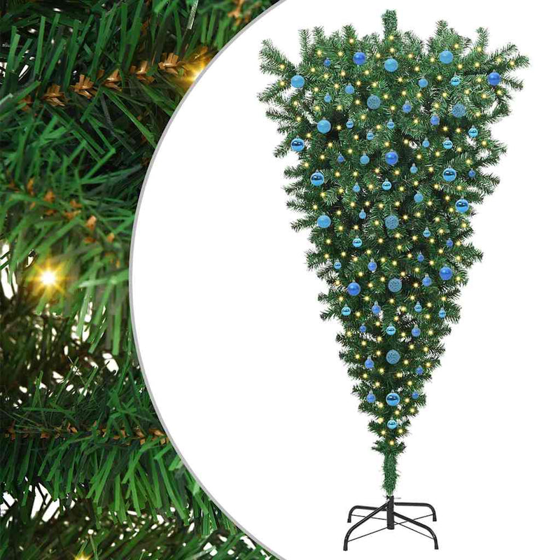 ギャラリービューアに画像をロードする, Vidaxl ondersteboven kunst kerstboom met ballenset groen 210 cm pvc
