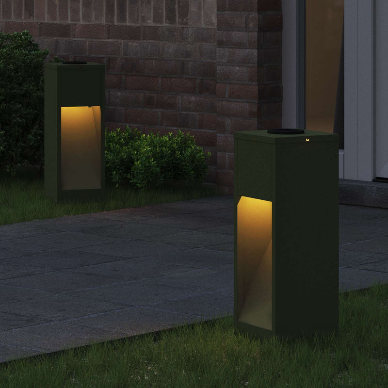 Afbeelding laden in galerijviewer, Vidaxl zonne led padverlichting 2 pcs olijf groen koudgewalst staal
