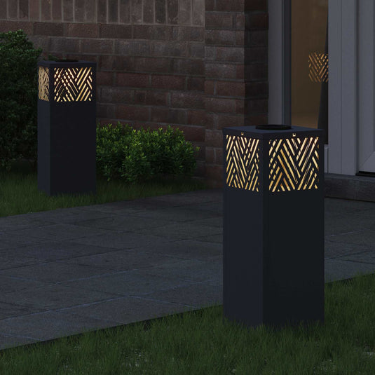 Vidaxl solar led pad licht 2 pcs antraciet koudgewalst staal