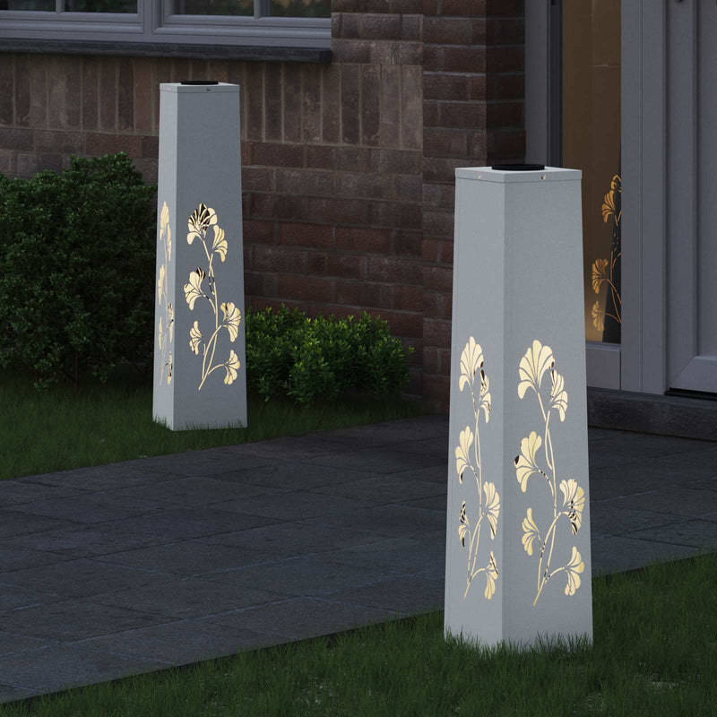 Chargez l'image dans la visionneuse de la galerie, Vidaxl solar led pad licht 2 pcs wit koudgewalst staal
