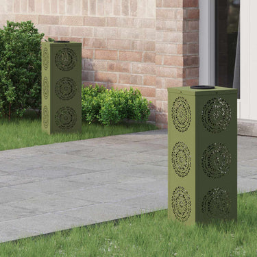 Vidaxl solar led pad licht 2 pcs olijf groen koudgewalst staal