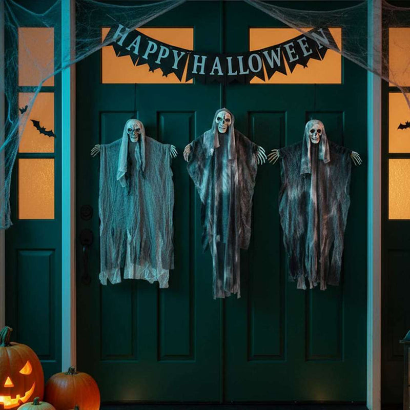 ギャラリービューアに画像をロードする, Vidaxl halloween hangende spook 3 pcs zwart 66 x 110 cm polyester
