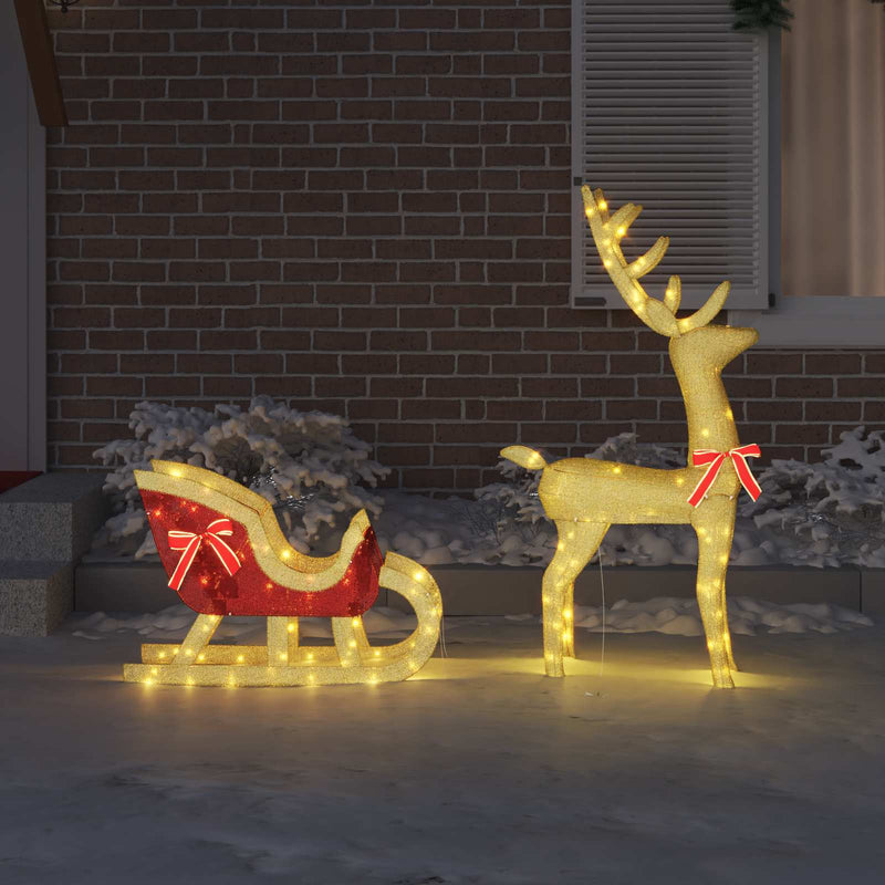 Chargez l'image dans la visionneuse de la galerie, Vidaxl rendier trek slede met 200 led warmwit 151 x 28 x 128.5 cm stof
