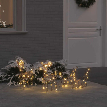 Vidaxl rendier trek slede met 160 led warmwit 53 x 28 x 33 cm rattan