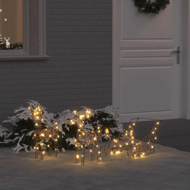 Chargez l'image dans la visionneuse de la galerie, Vidaxl rendier trek slede met 160 led warmwit 53 x 28 x 33 cm rattan
