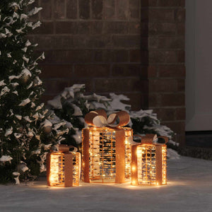 Vidaxl cadeau doos decoratie 3 pcs warmwit 20 x 20 x 20 cm pet