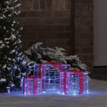 Vidaxl cadeau doos met 60 led 3 pcs blauw 20 x 20 x 20 cm acryl