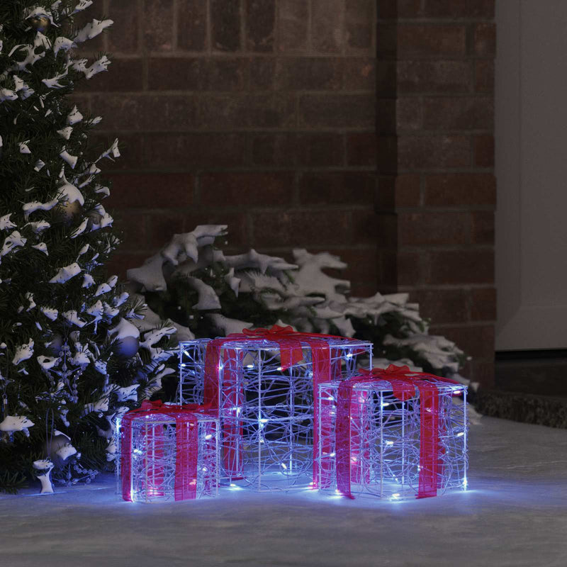 Chargez l'image dans la visionneuse de la galerie, Vidaxl cadeau doos met 60 led 3 pcs blauw 20 x 20 x 20 cm acryl
