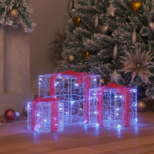 Vidaxl cadeau doos met 60 led 3 pcs blauw 20 x 20 x 20 cm acryl
