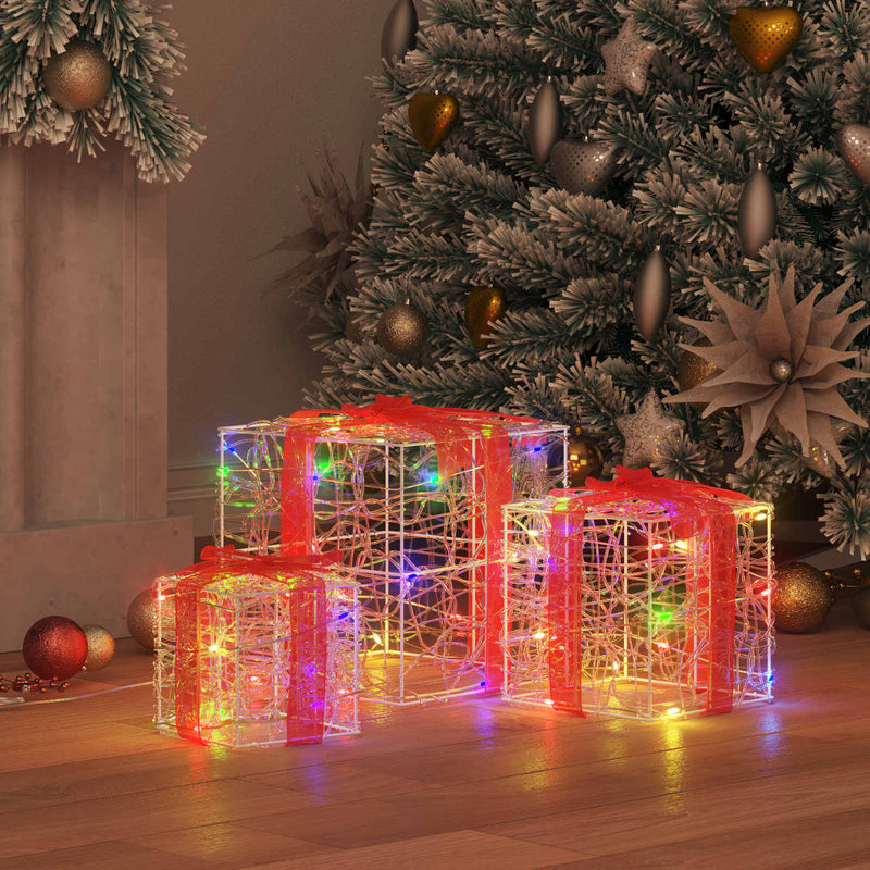 Chargez l'image dans la visionneuse de la galerie, Vidaxl cadeau doos met 60 led 3 pcs multikleur 20 x 20 x 20 cm acryl
