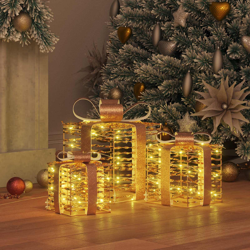 Chargez l'image dans la visionneuse de la galerie, Vidaxl cadeau doos met 60 led 3 pcs warmwit 20 x 20 x 20 cm pet
