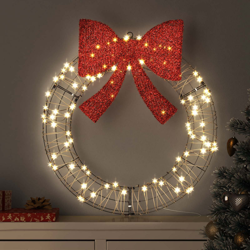 Chargez l'image dans la visionneuse de la galerie, Vidaxl krans met 60 led warmwit 76 x 76 x 8 cm rattan
