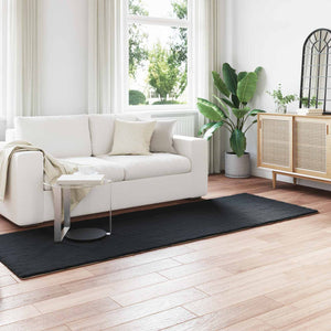 Vidaxl nep konijnenbont tapijt olite zwart 80 x 250 cm polyester