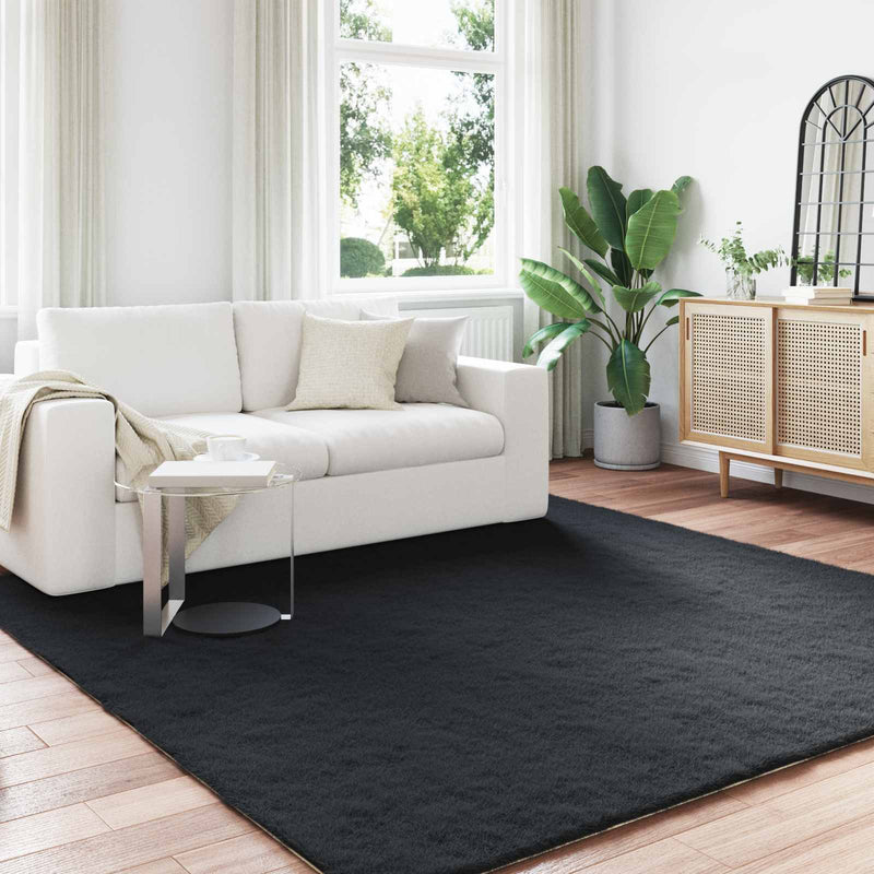 Afbeelding laden in galerijviewer, Vidaxl nep konijnenbont tapijt olite zwart 200 x 200 cm polyester
