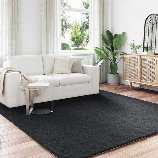 Vidaxl nep konijnenbont tapijt olite zwart 200 x 200 cm polyester